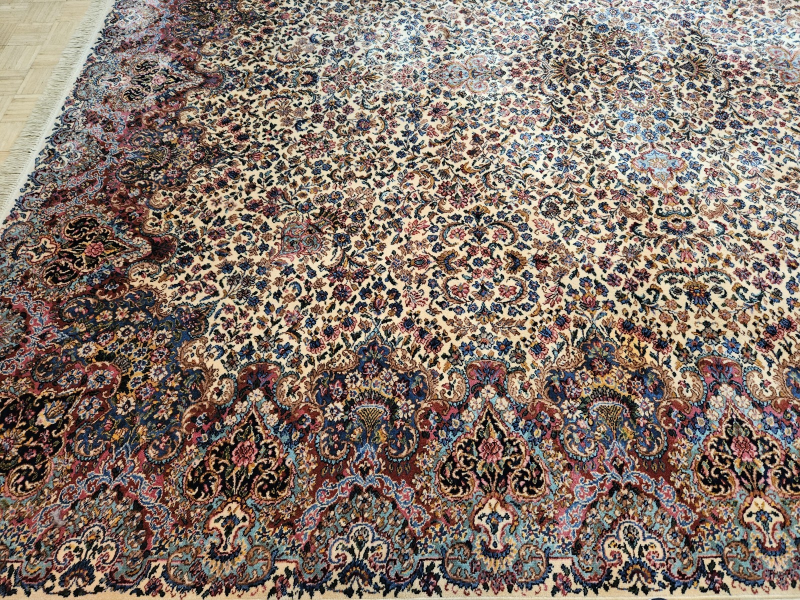 12×20 GENUINE ANTIQUE KARASTAN RUG IVORY FLORAL KIRMAN 759 100% WOOL RUG PALACE