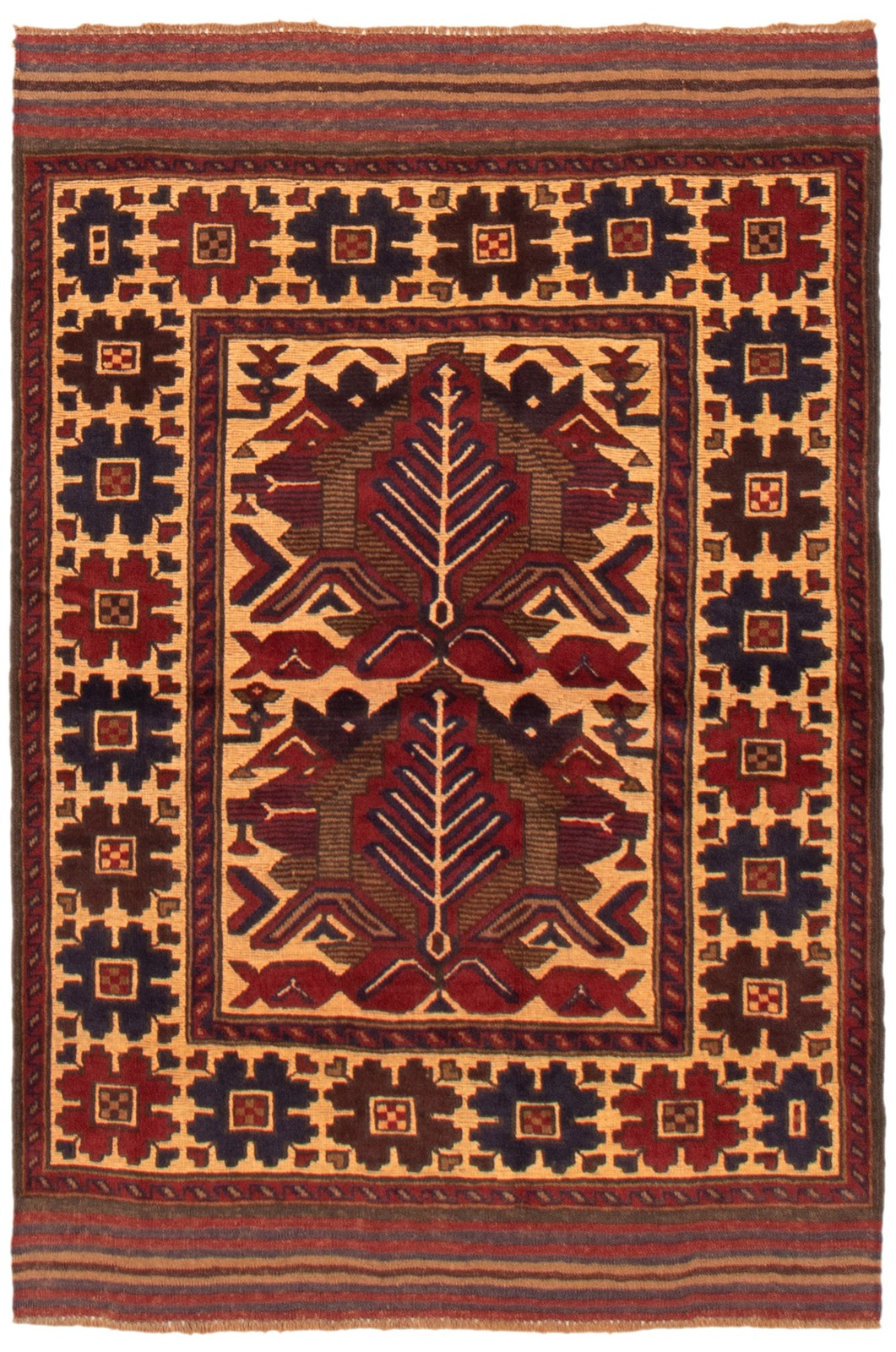 Vintage Hand-Knotted Area Rug 3’11” x 5’9″ Traditional Oriental Wool Carpet