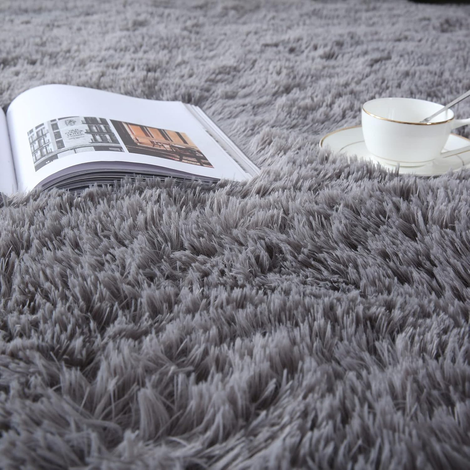 Shag Area Rug 5×8 Feet Plush Grey Indoor Soft Carpet for Living Room Bedroom