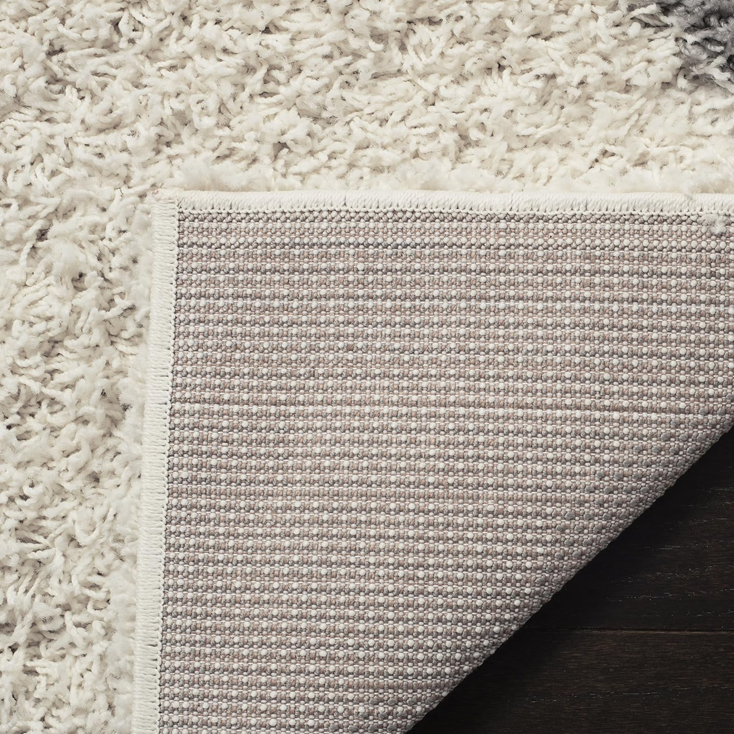 Dallas Shag Area Rug 5’1″ x 7’6″ – Ivory & Grey Trellis, Non-Shedding