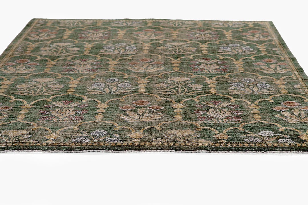 Arts & Crafts William Morris Style Antique Look Polyester Green Area Rug