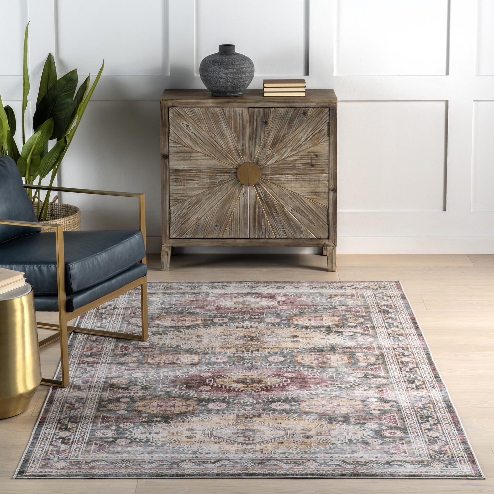nuLOOM Rora Sage Medallion Washable Area Rug, 8′ x 10′