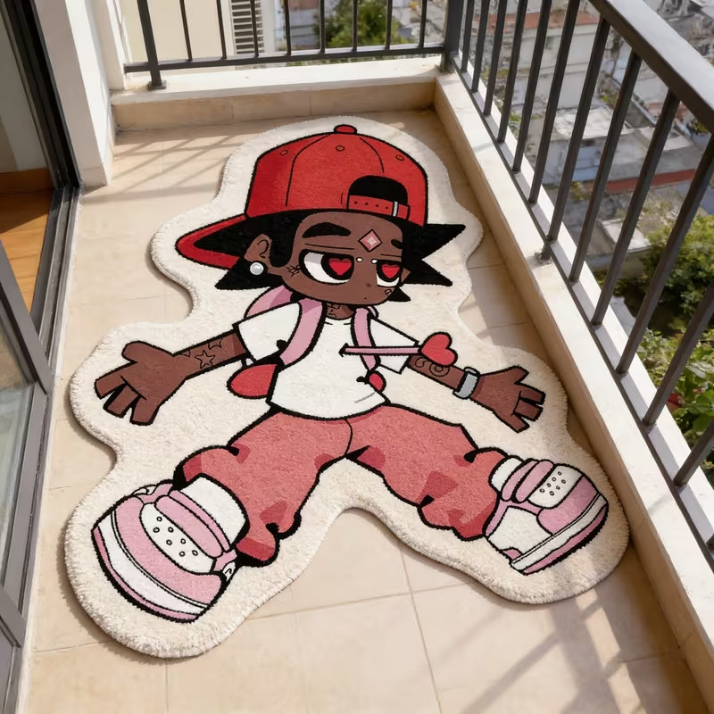 Velvet Dot Plastic Bottom, 10mm Thickness, 1pc Pink Hip-hop Style Irregular Rug,