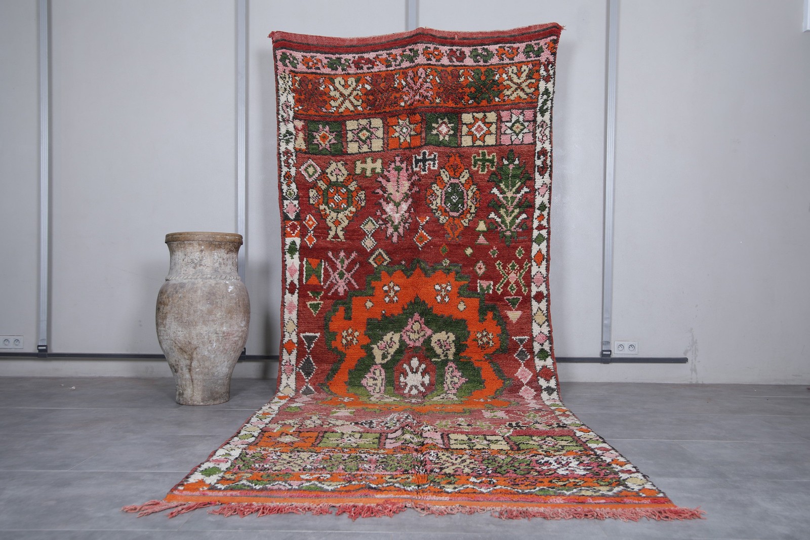 Moroccan Vintage Rug 5.4 x 13.8 Feet with Floral and Geometric Patterns