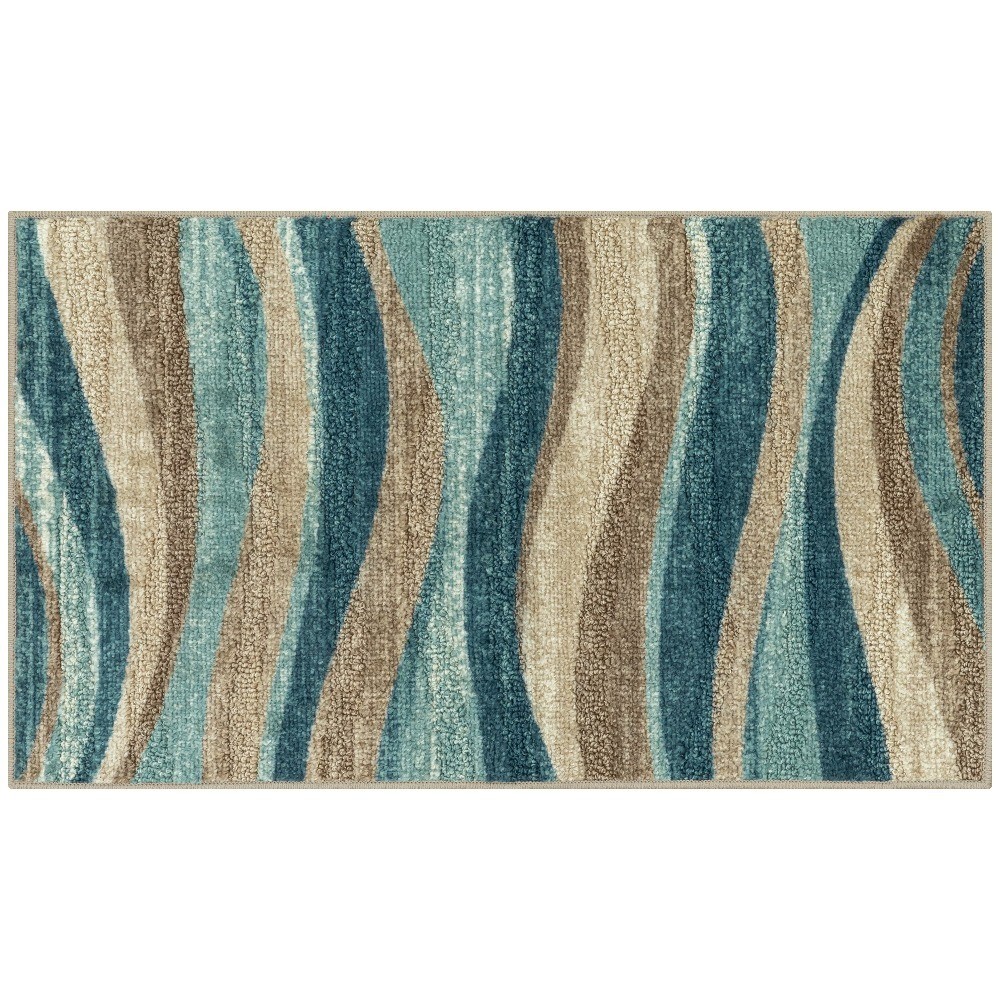 Geometric Blue Brown Waves Indoor Entryway Area Rug, 1’8″x2’10”