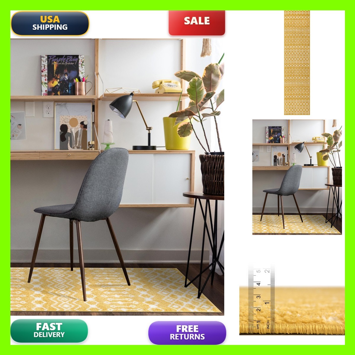 Unique Loom Tribal Trellis Collection Area Rug – 2 7 X 12 Runner Yellow/Ivory