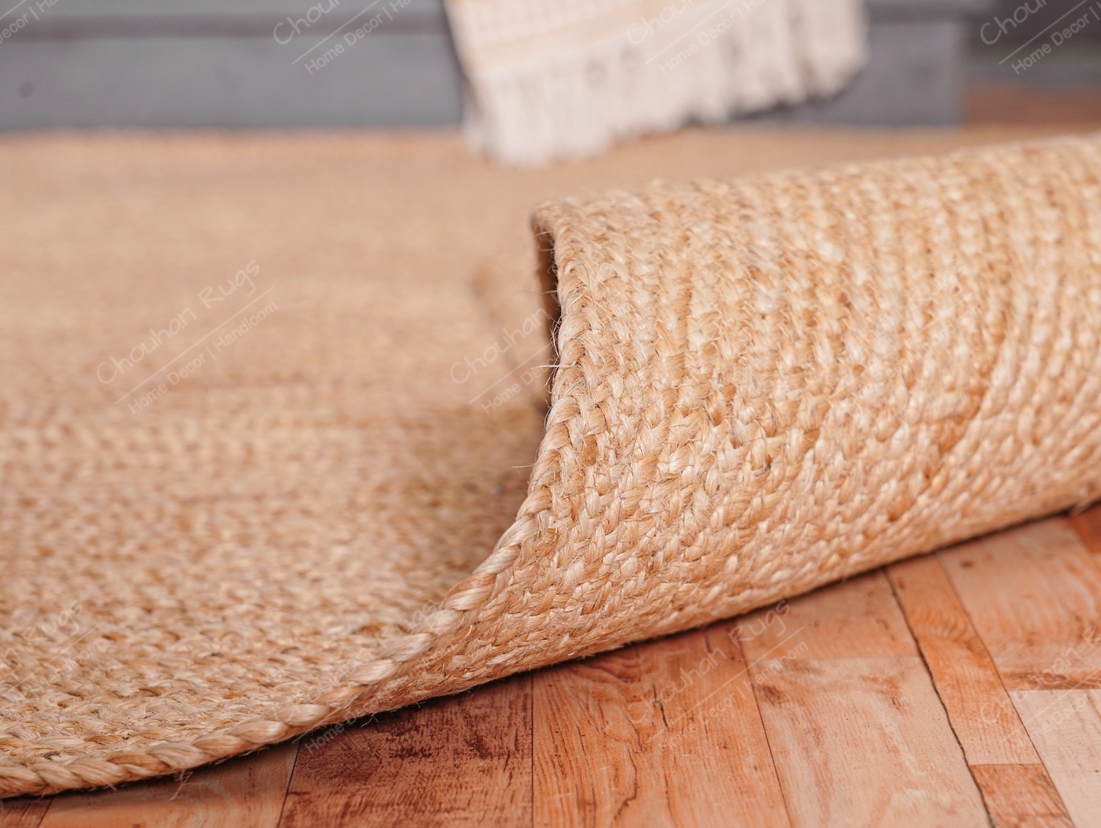 Natural Jute Rug 8×10 ft Hand Braided Vintage Jute Rugs For Home, Living Room