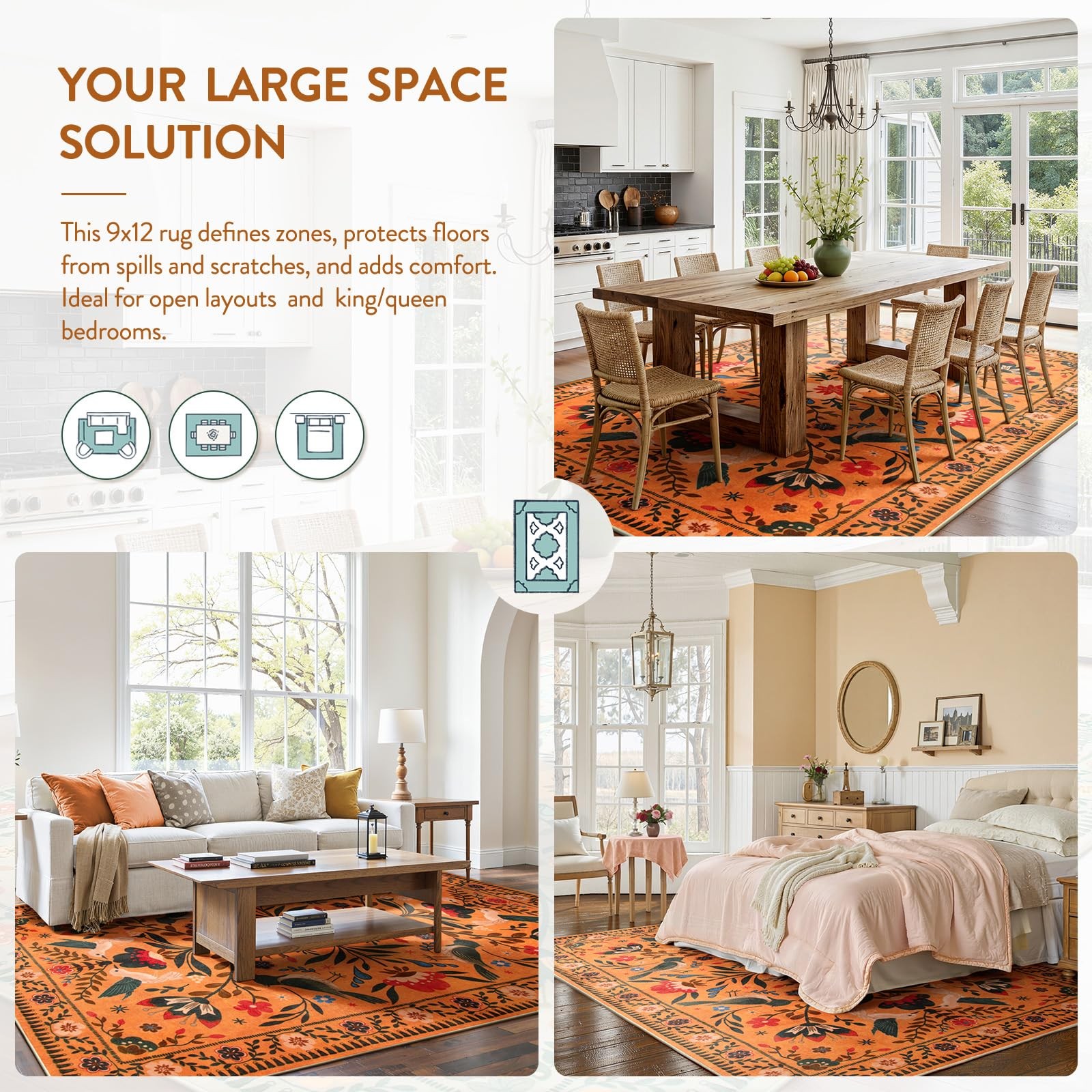 Area Rugs 9×12 Fall Home Decor, Bohemian Scandinavian Modern Country Aestheti…