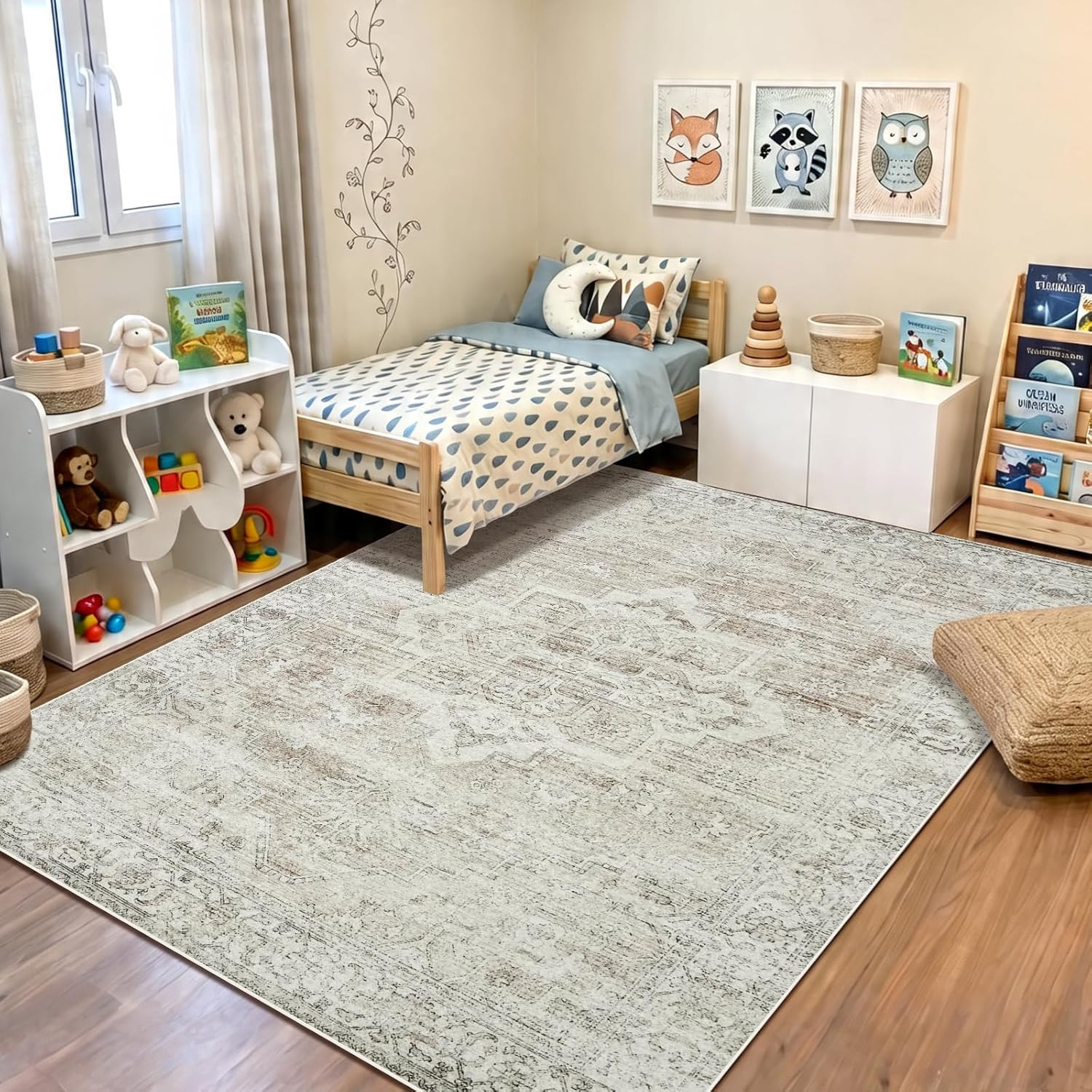 Washable Area Rug 3X5 for Entryway – Oriental Beige Stain Resistant Small Rugs f