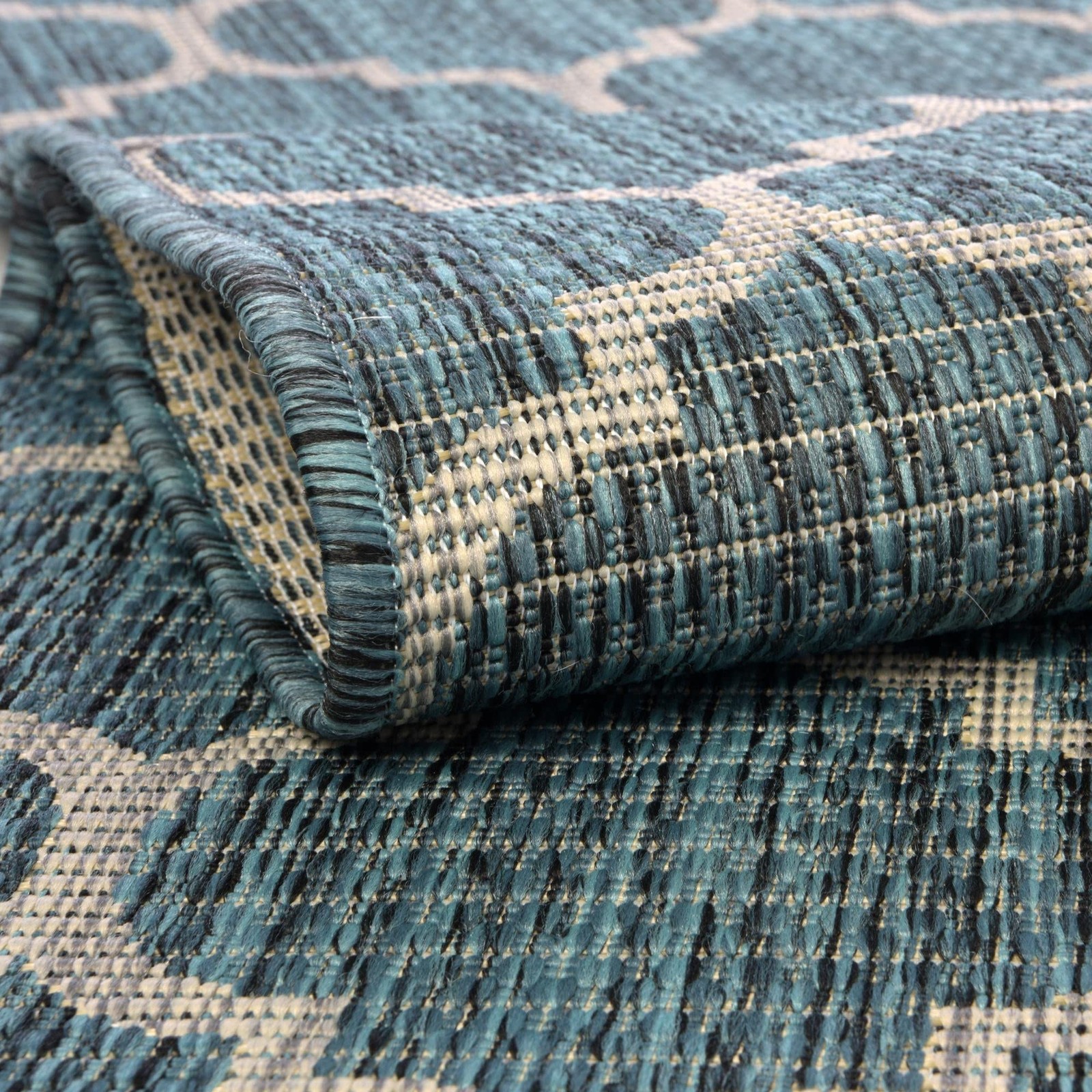 Outdoor Trellis Collection Area Rug (2′ x 6′ 1″ Runner, Teal/ Gray)