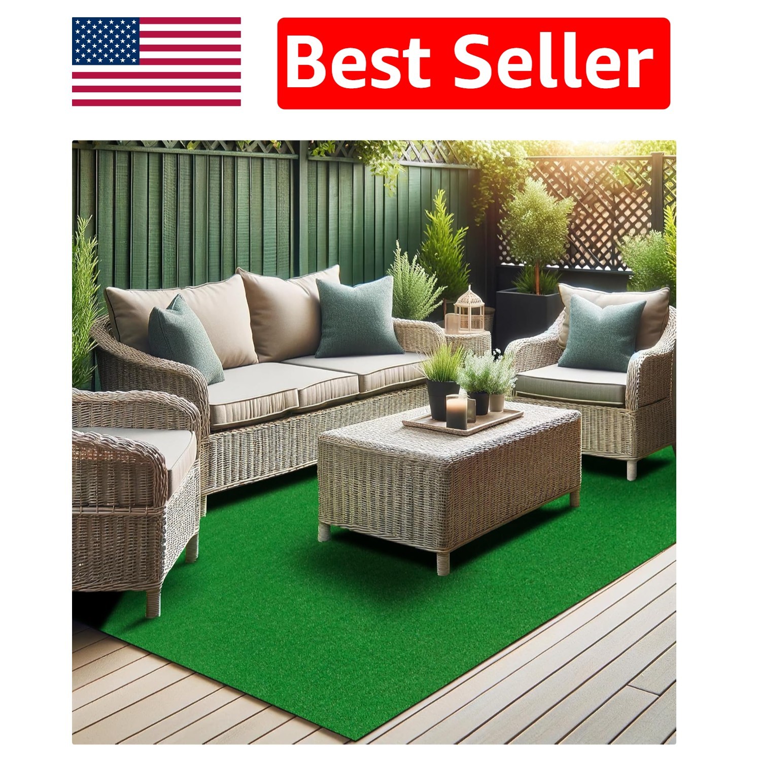 UV Fade Resistant Outdoor Grass Rug – 5’3″ x 8’2″ for Patios & Decks