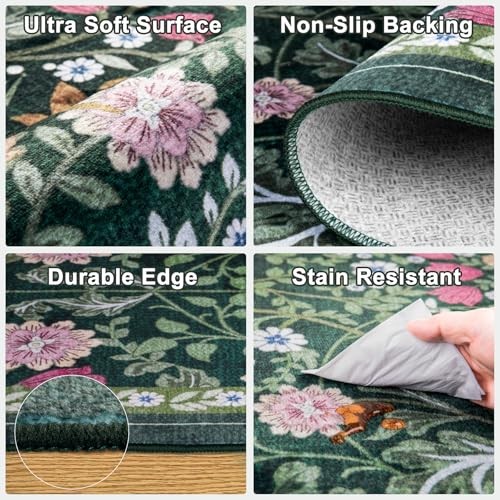 8×10 Area Rugs for Living Room: Floral Washable Rug Vintage Large Soft Boho
