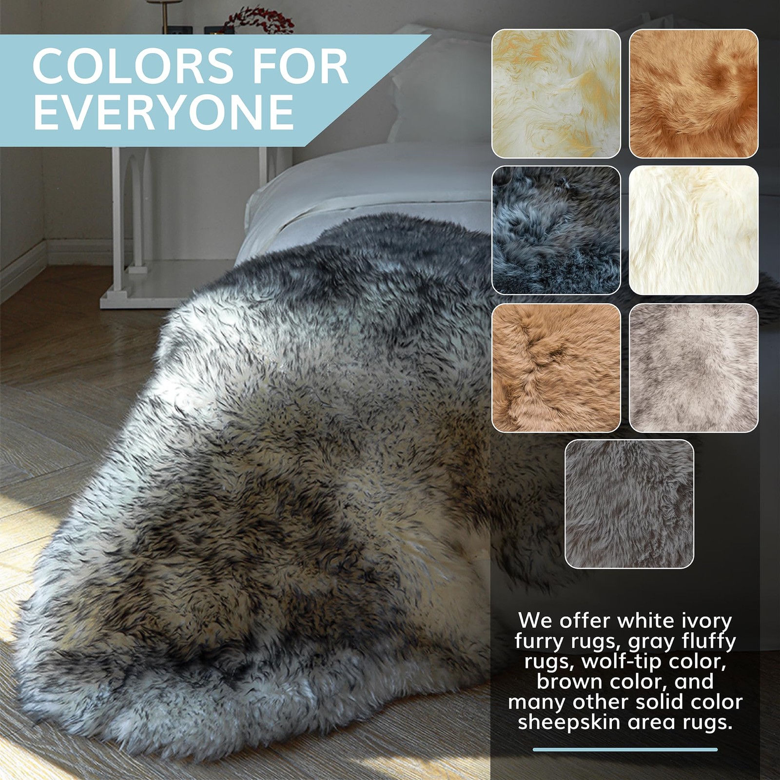 New Zealand Sheepskin Area Rug – Genuine Fluffy Wool, Multiple Sizes, Bedroom…