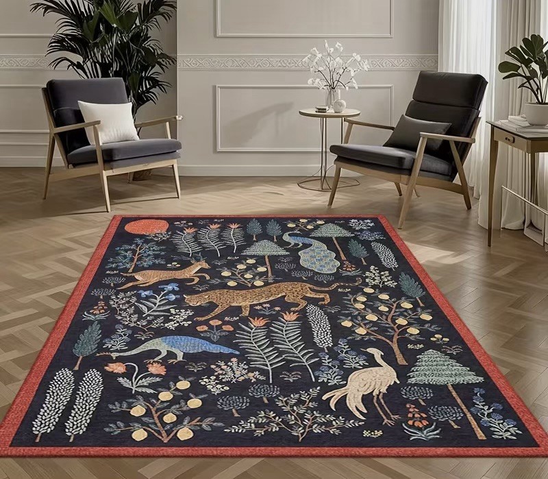 Stunning Bliss Woodland Animal Botanical Jungle Indoor Area Rug 6’8” x 10 Black