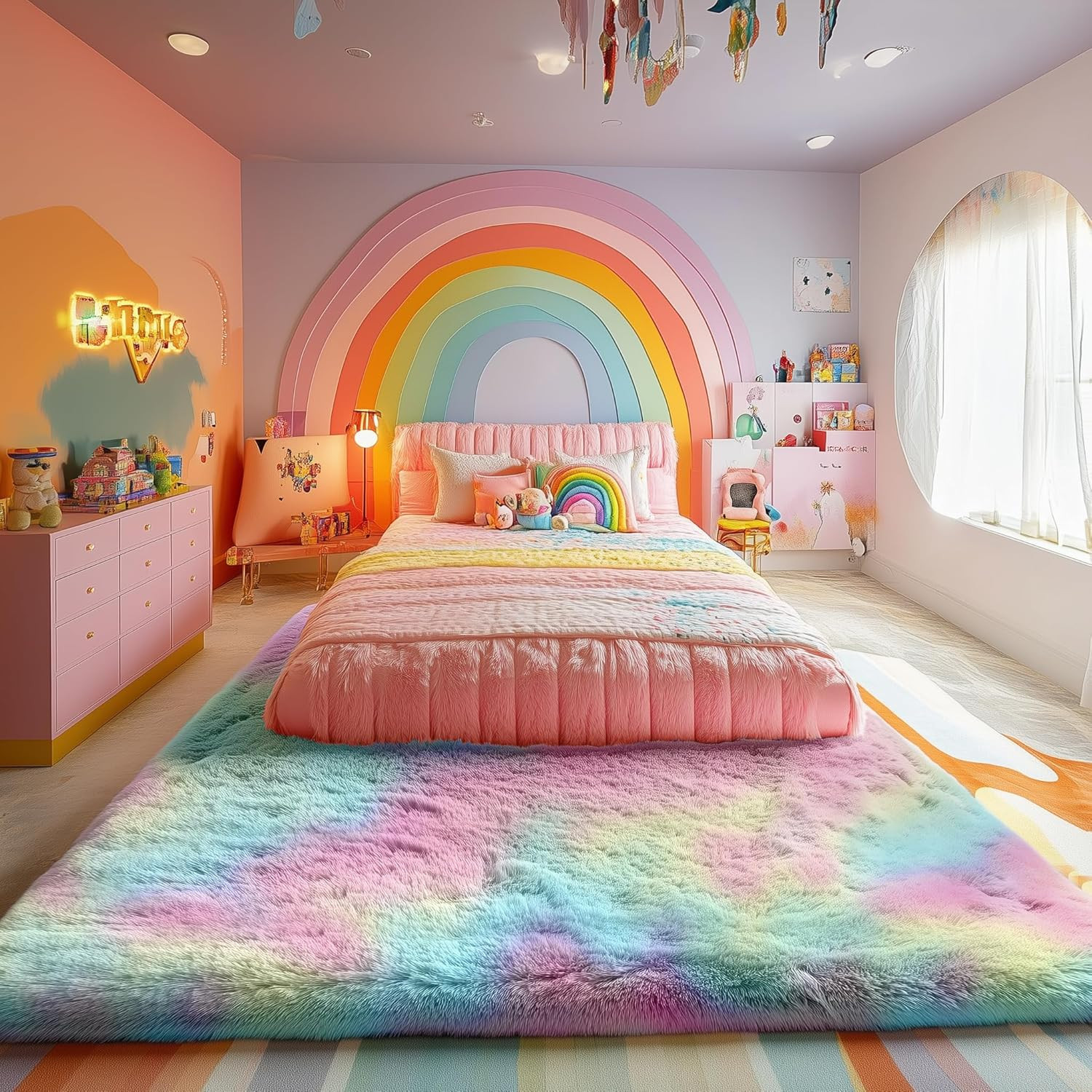 Vibrant 8X10 Rainbow Plush Area Rug for Kids & Girls’ Rooms