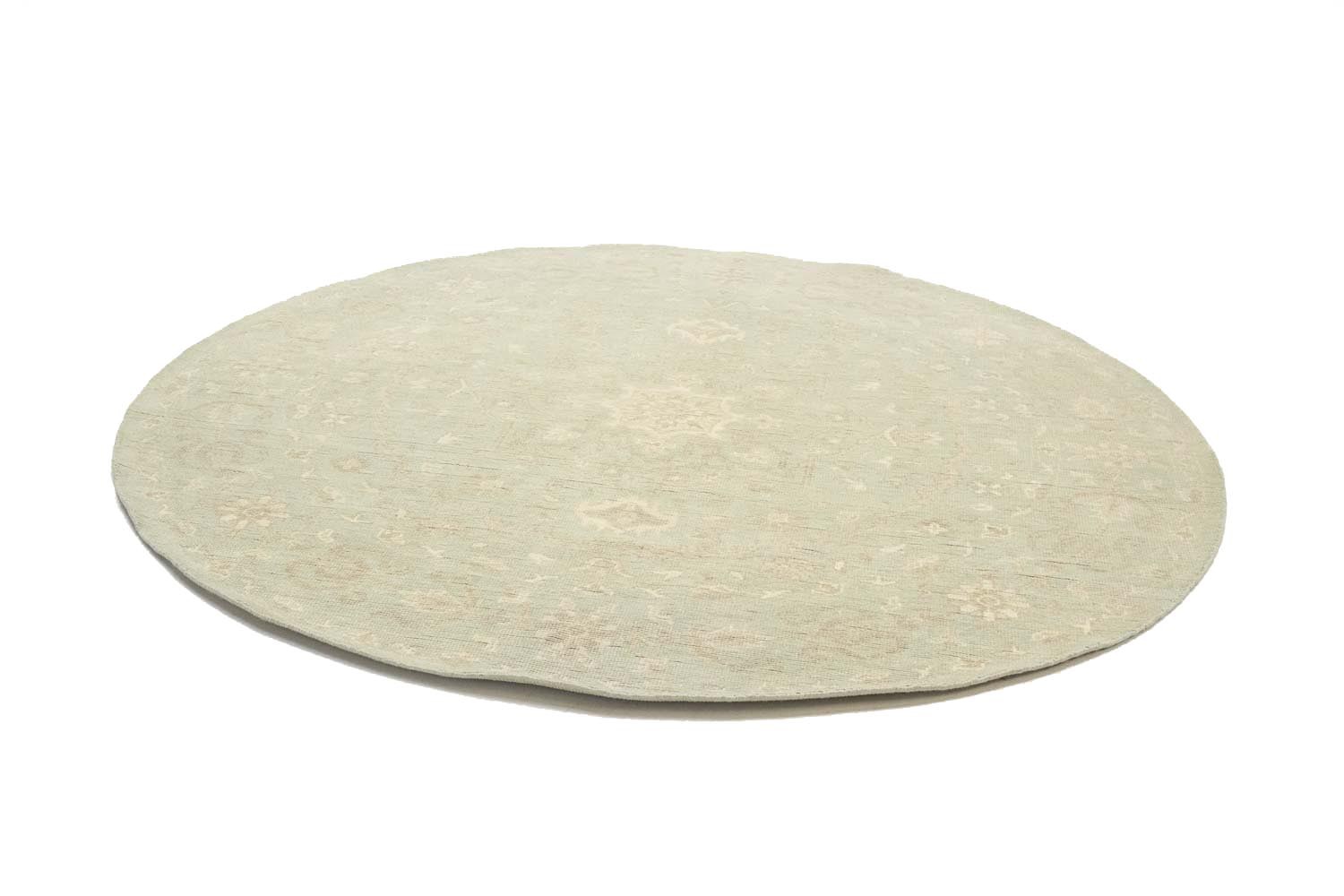 8×8 Muted Aqua Green Floral Handmade Oriental Round Rug Decor Carpet