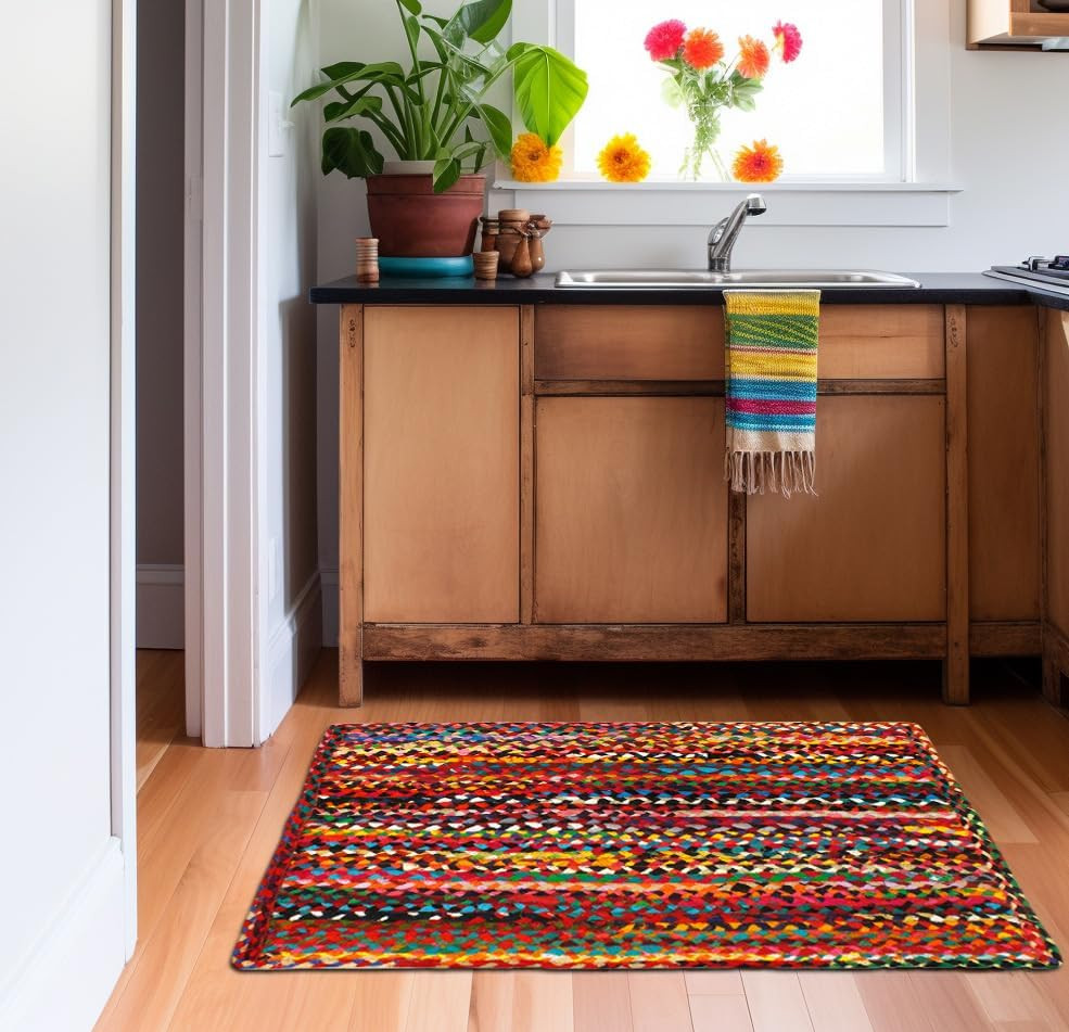 Chindi Braid Rag Rug – 2X3 Ft Multi Color Handwoven Area Rug | Boho Farmhouse Re