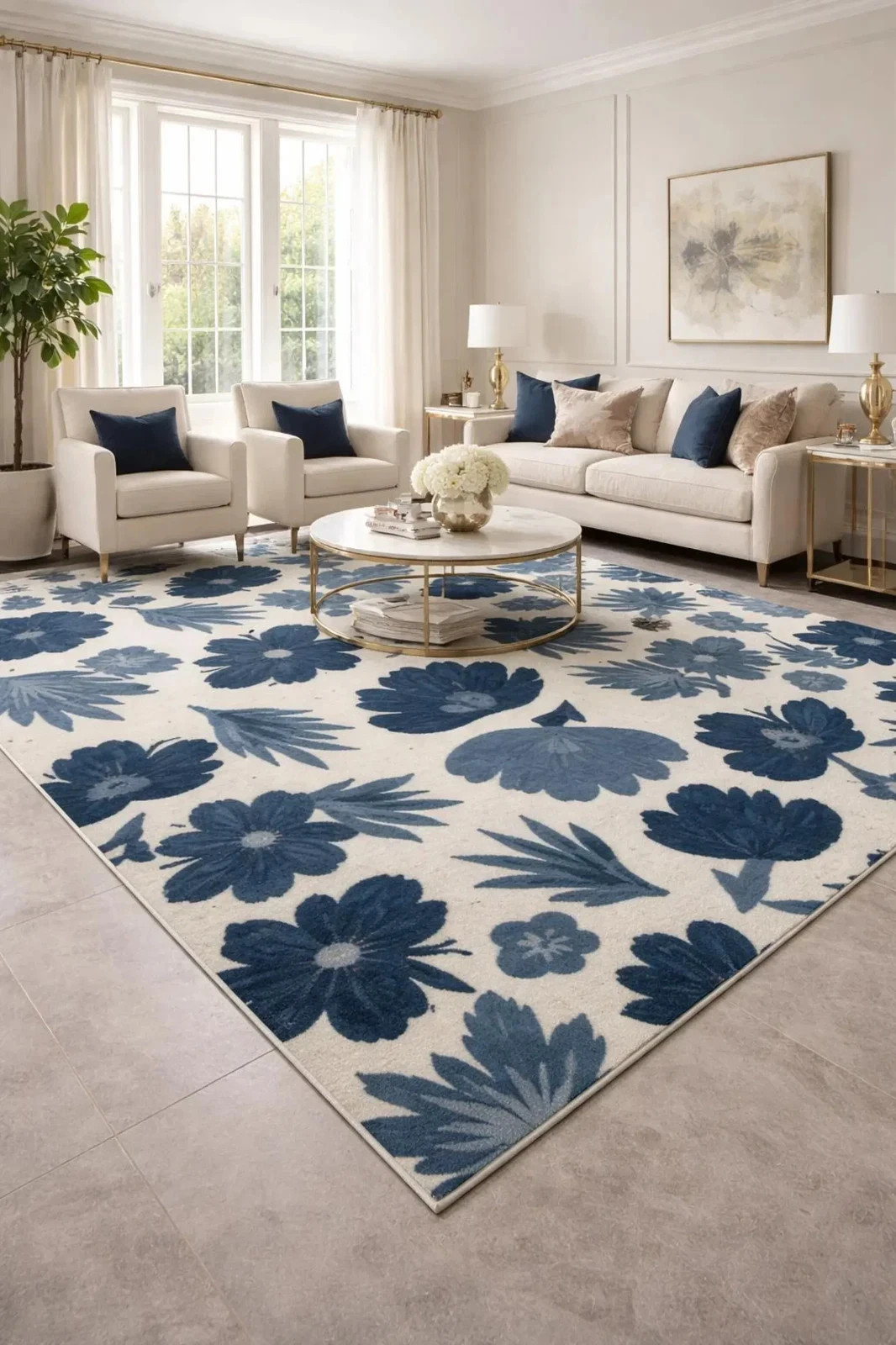 Hand Tufted Floral Wool Area Rug for Modern Botanical Living Room Carpet