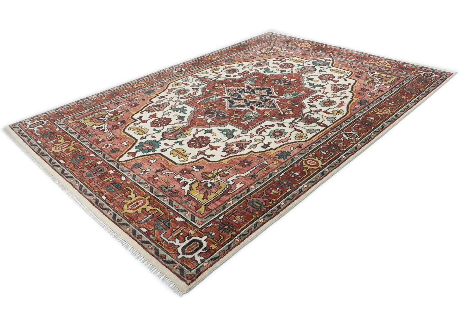 9’11”x13’11” Hand Knotted Wool Rust, Ivory Oushak Tabrizz Rug