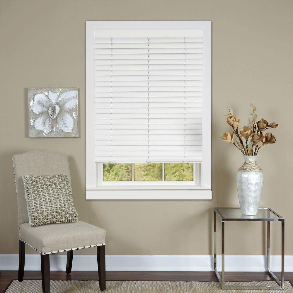 Cordless Window Blind 2″ Vinyl Plantation Blinds Embossed Grain White 64″ Length