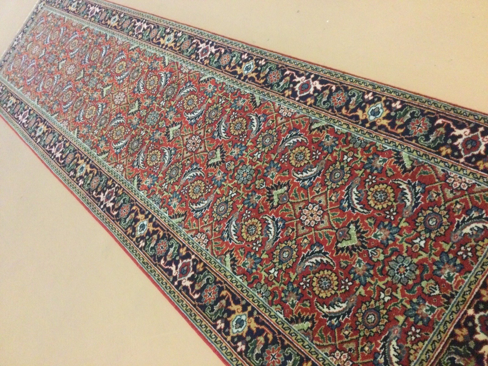 2’ X 8’ Rust Navy Blue Geometric Hand Knotted Oriental Rug Short Narrow Runner
