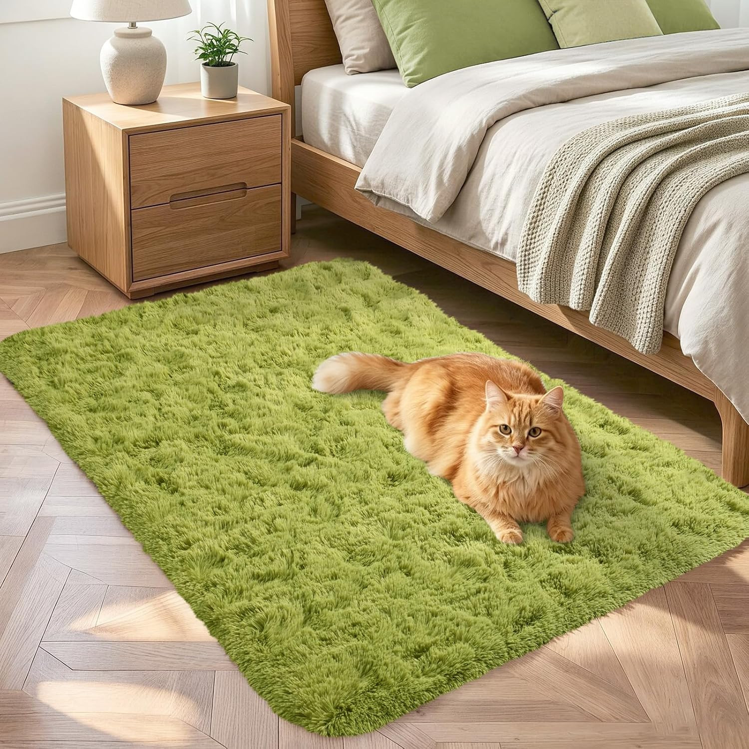 2×3 Green Fluffy Soft Area Rug Non-Slip for Entryway Bedroom Dorm Hallway | Plus