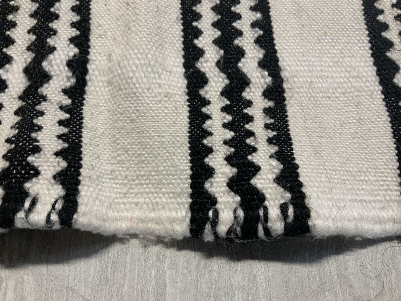 Handmade Berber Rug – Vintage Algerian Wool Carpet – Black & White Striped