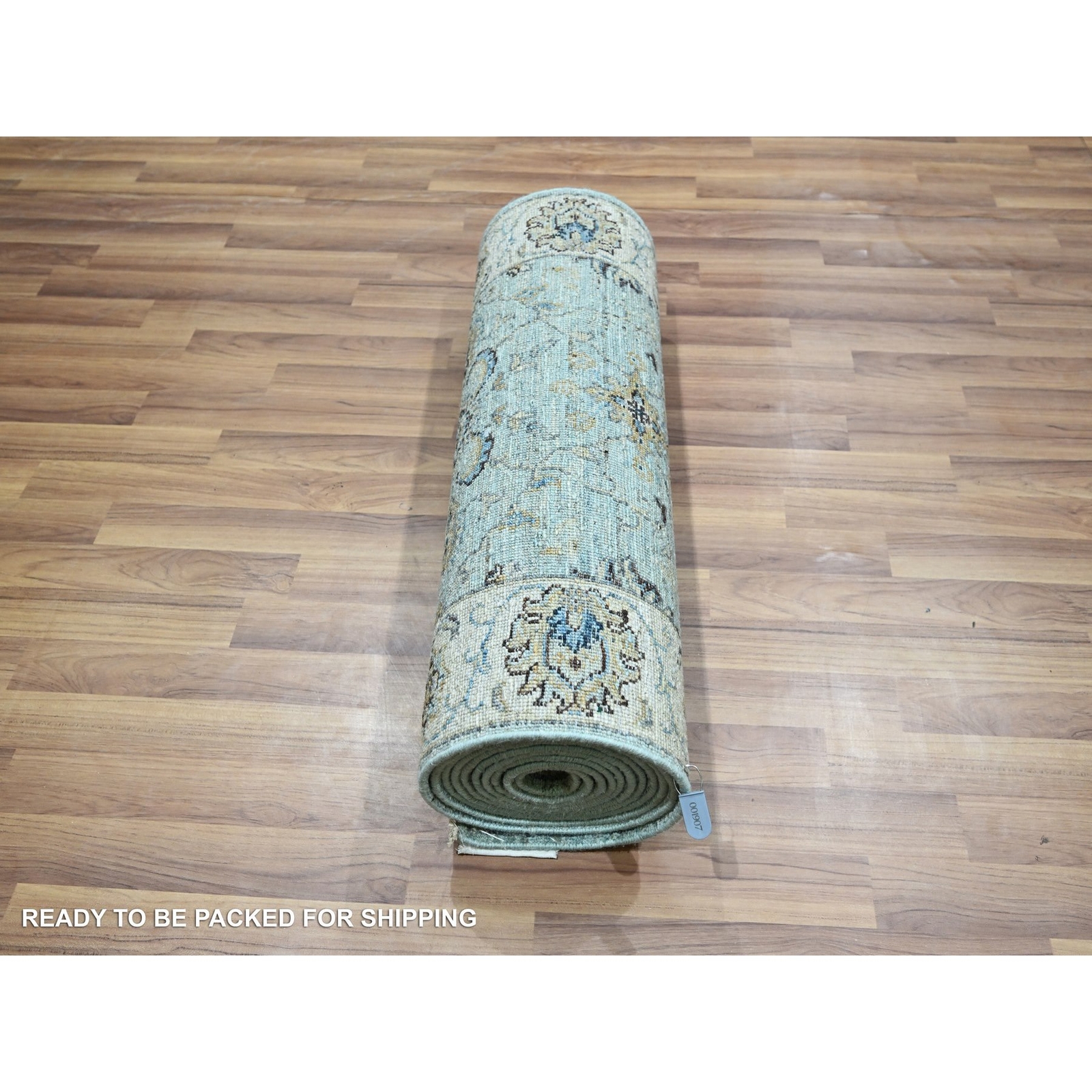 2’6″x15’9″ Blue Hand Knotted Agra Vines Design Pure Wool XL Runner Rug R76115
