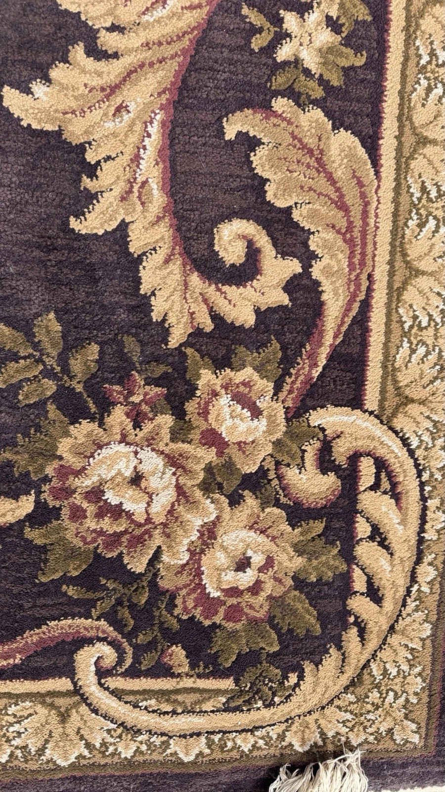 Aubusson Vintage French Empire Style Rug 8 x 11 ft Chocolate Brown & Cream