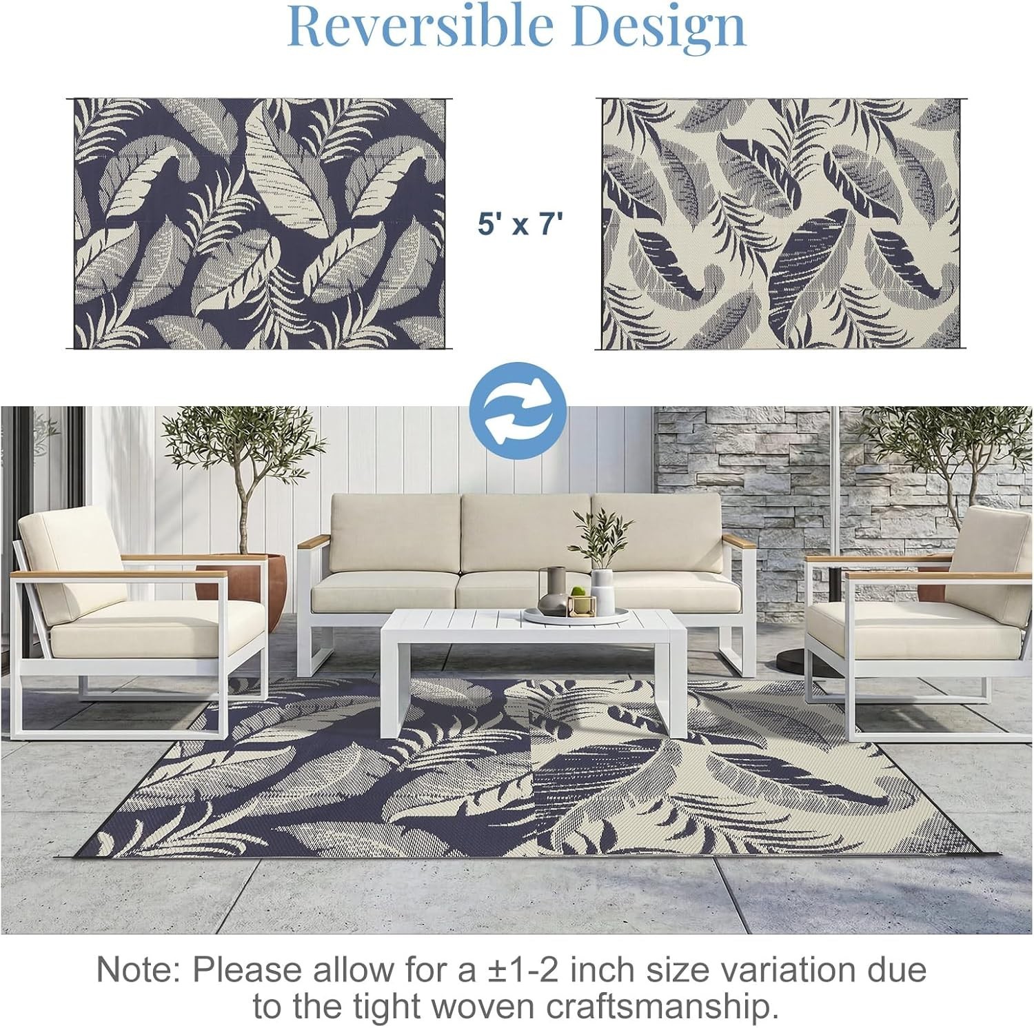 Reversible Outdoor Rug 5×7, Waterproof Outdoor Plastic Straw Rug for Patio, T…