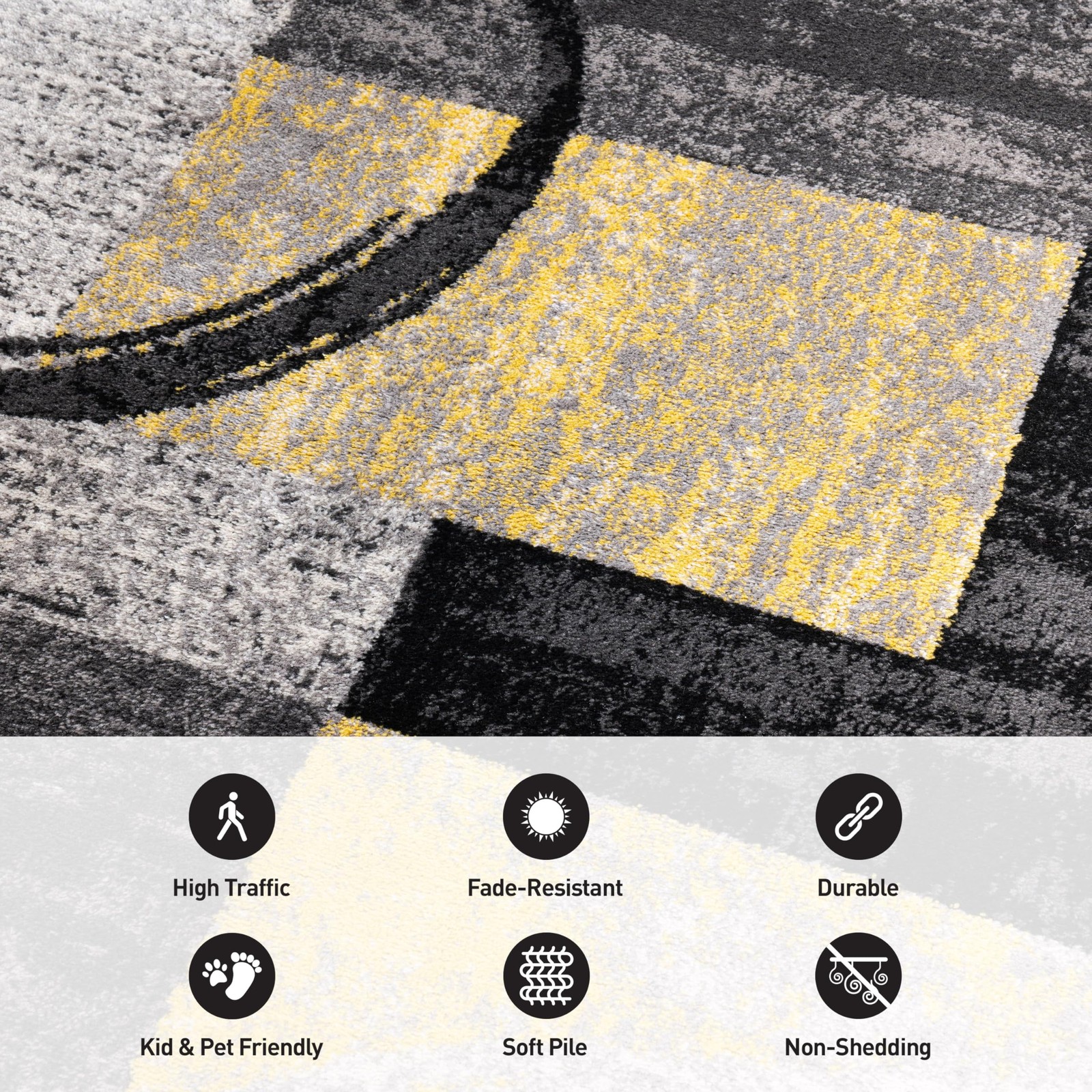 Contemporary Yellow Abstract Circles 2×7 Runner Rug Soft Durable Easy Care