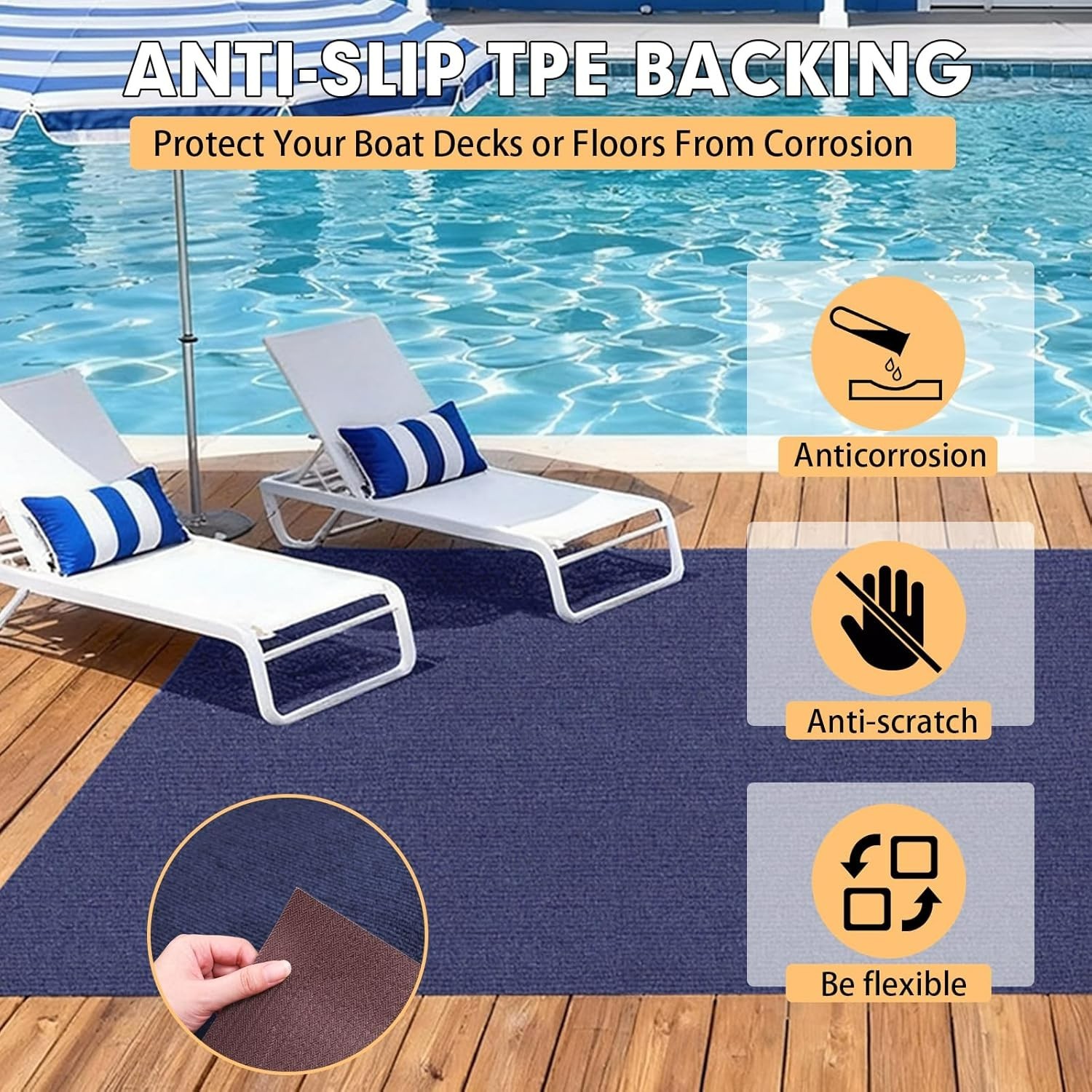 Deep Blue Marine Carpet 5×15 ft, Waterproof Non-Slip Indoor/Outdoor Roll