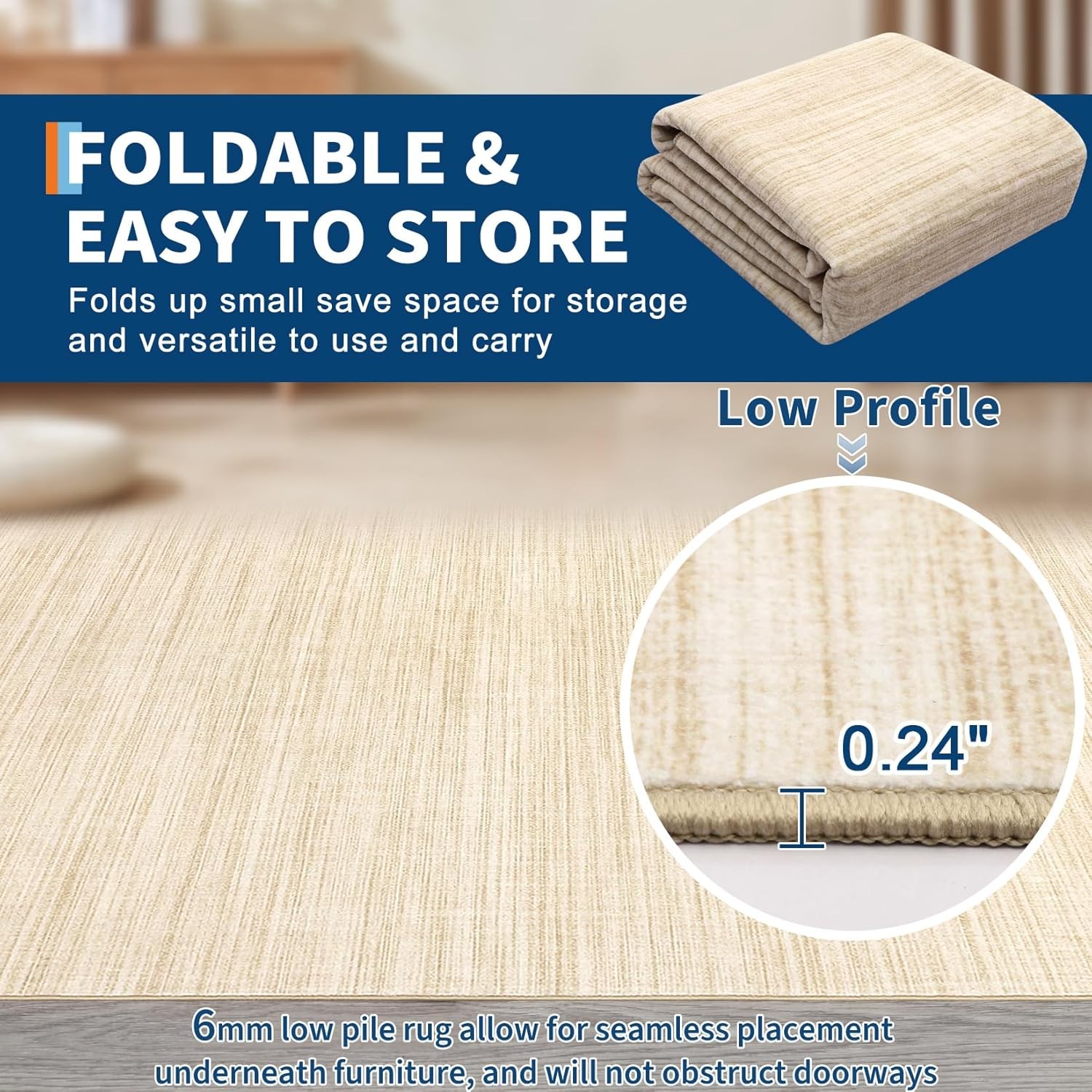 Washable Area Rug 8×10 for Living Room Bedroom Non Slip Minimalist Solid Color