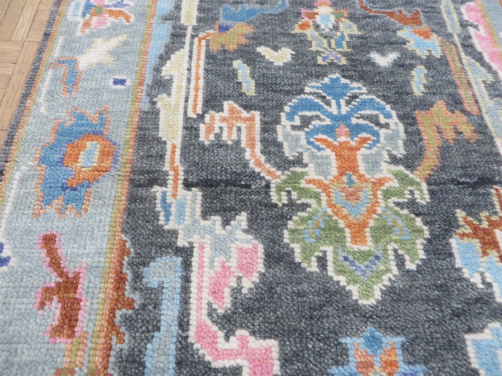 2’8 x 9’9 Runner Hand Knotted Charcoal Black Oushak Oriental Rug G16606