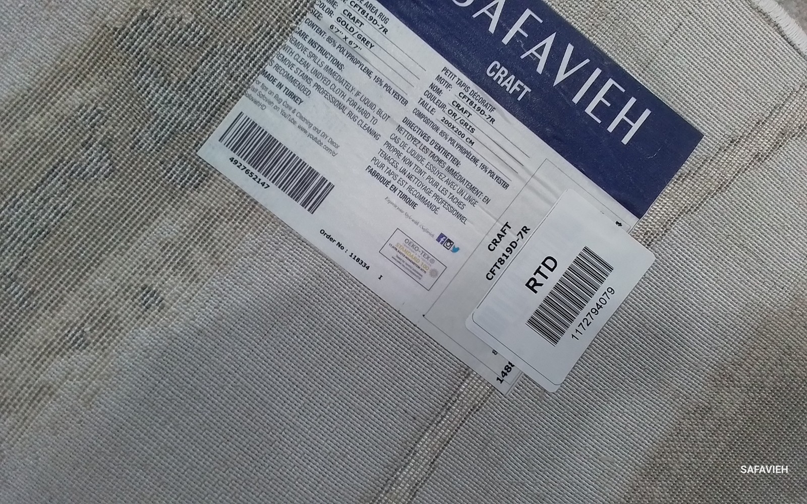 GOLD / GREY 6′-7″ x 6′-7″ Back Stain Rug, Reduced Price 1172794079 CFT819D-7R