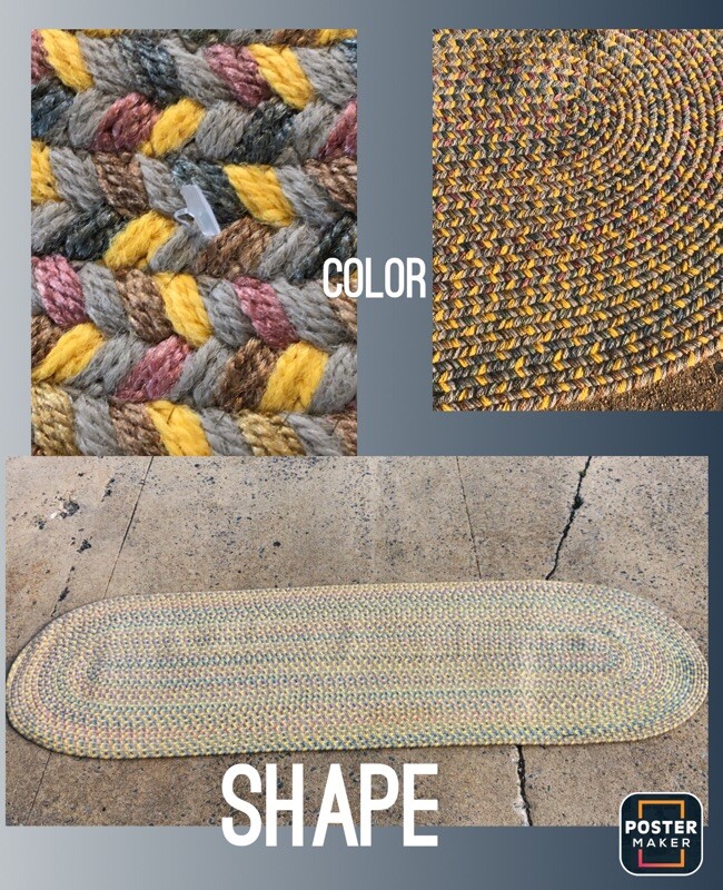 NWOT Yellow, Blues, Grays Wool Braided Woven Rug 8”X2” (98’ X 30’) Indoor/Out