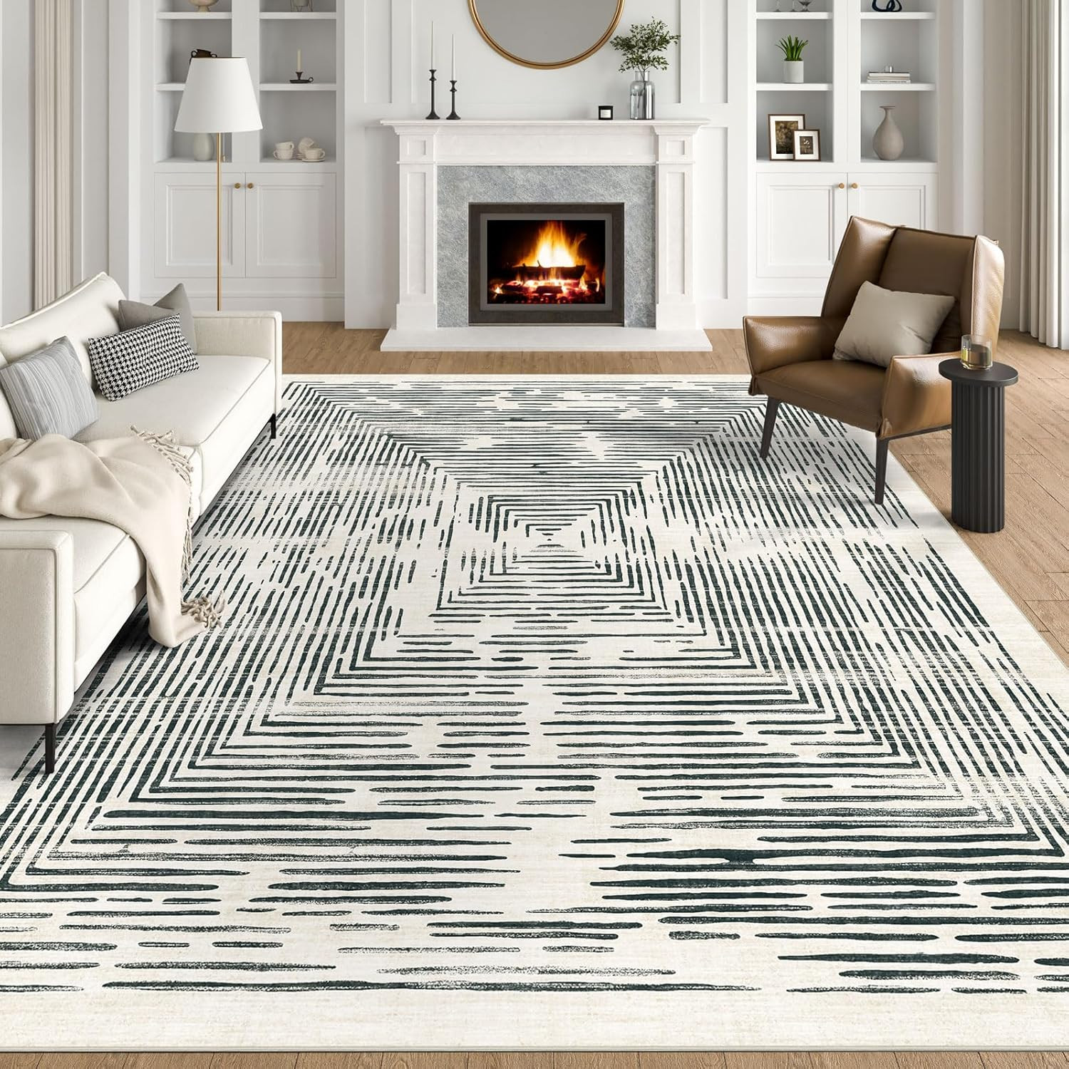 6X9 Area Rugs for Bedroom, Soft Washable Black White Lines Modern Abstract Throw