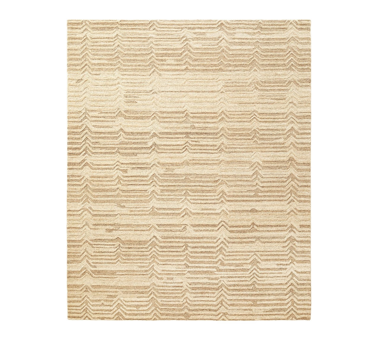 Hand Tufted Wool Area Rug Textured Beige Chevron Pattern Modern Neutral Carpet