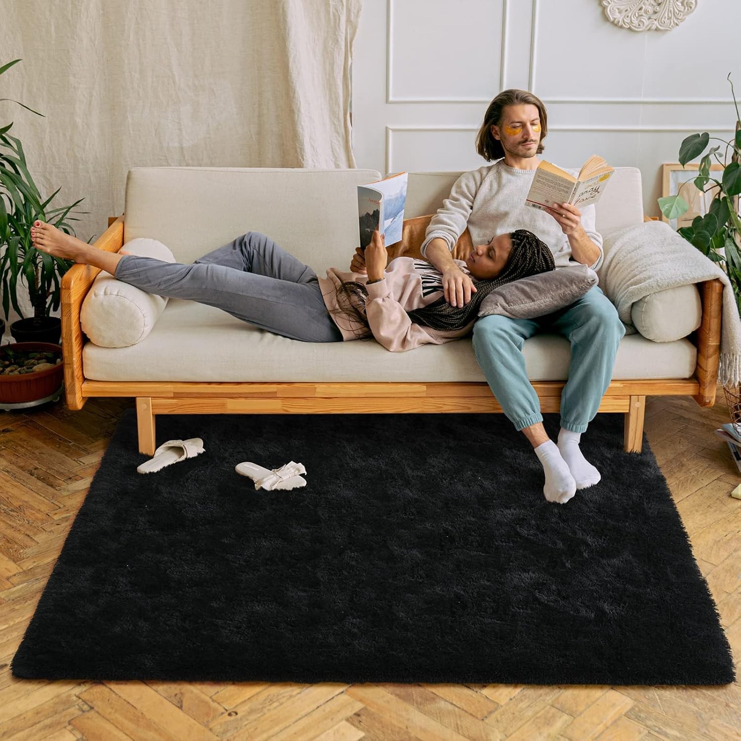 Luxurious Plush Black Area Rug 4×6 ft – Fluffy Non-Shedding Comfort
