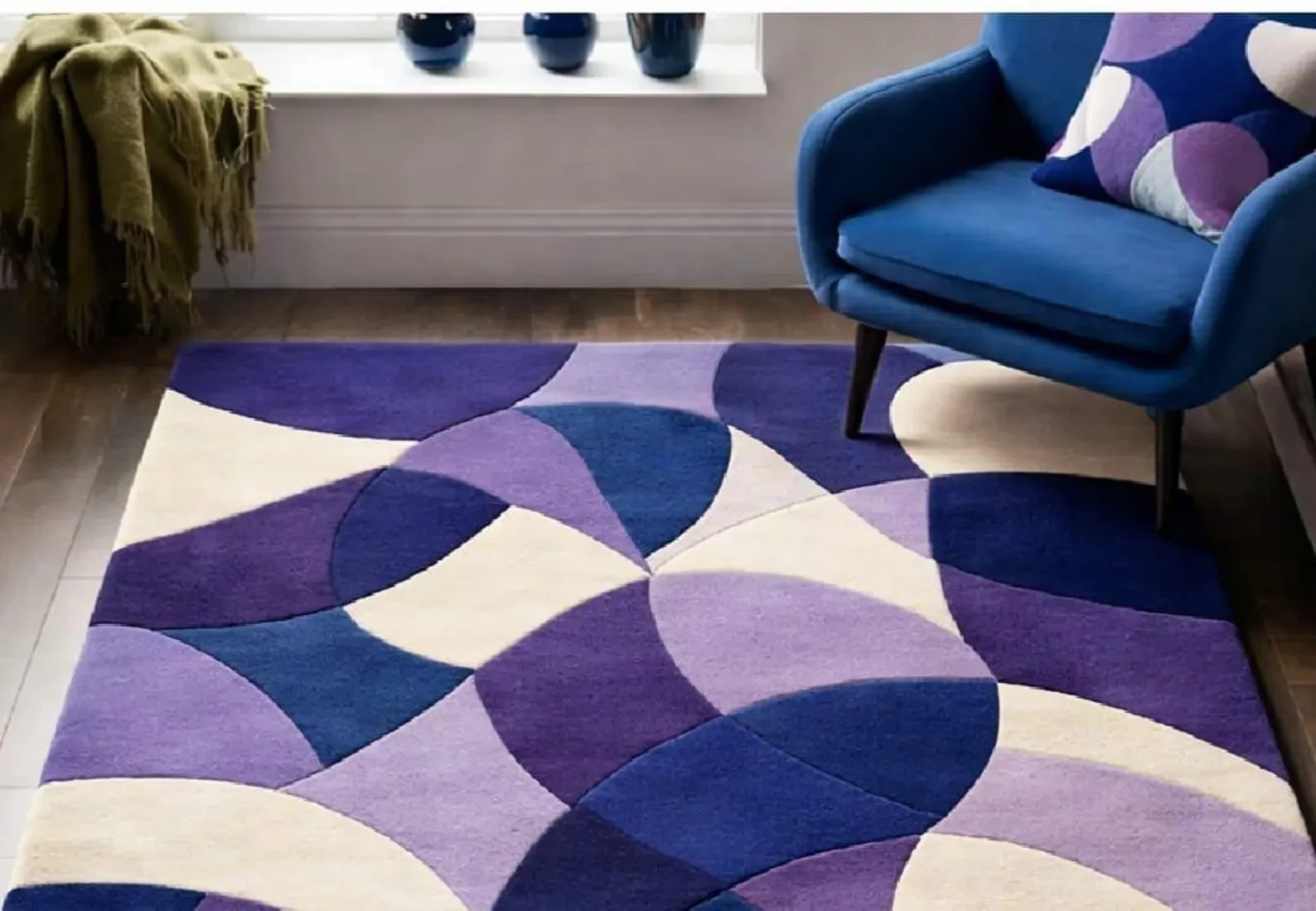 Hand Tufted Purple Blue Geometric Abstract Wool Living Room Area Carpet Rug
