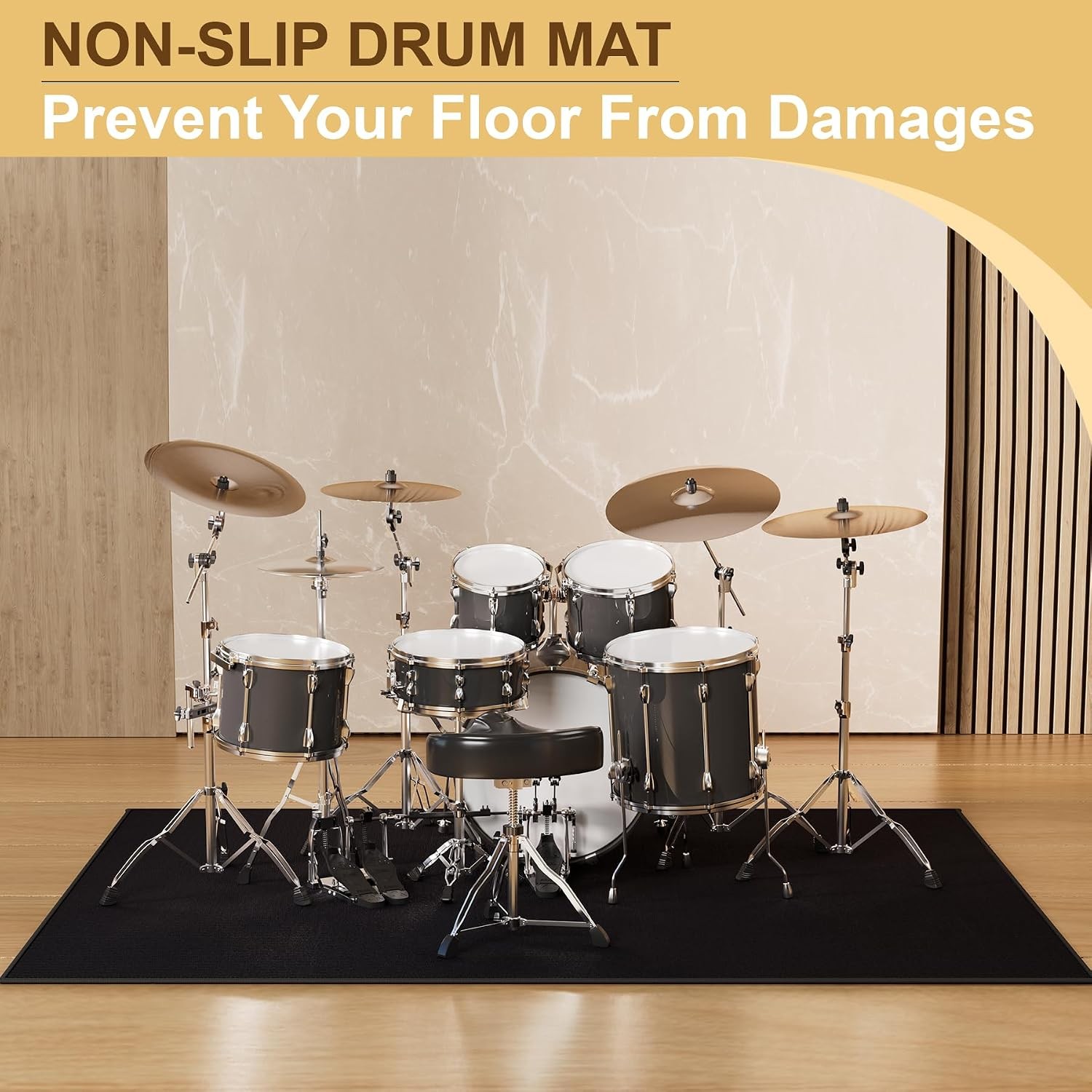 4x6FT Drum Set Rug Non-Slip Carpet Soundproof Woven Mat Black NEW