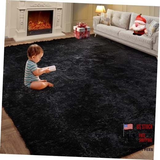 KNZE Super Soft Area Rugs for Living Room 5×7 Black, Fluffy Furry Shaggy Fuzzy