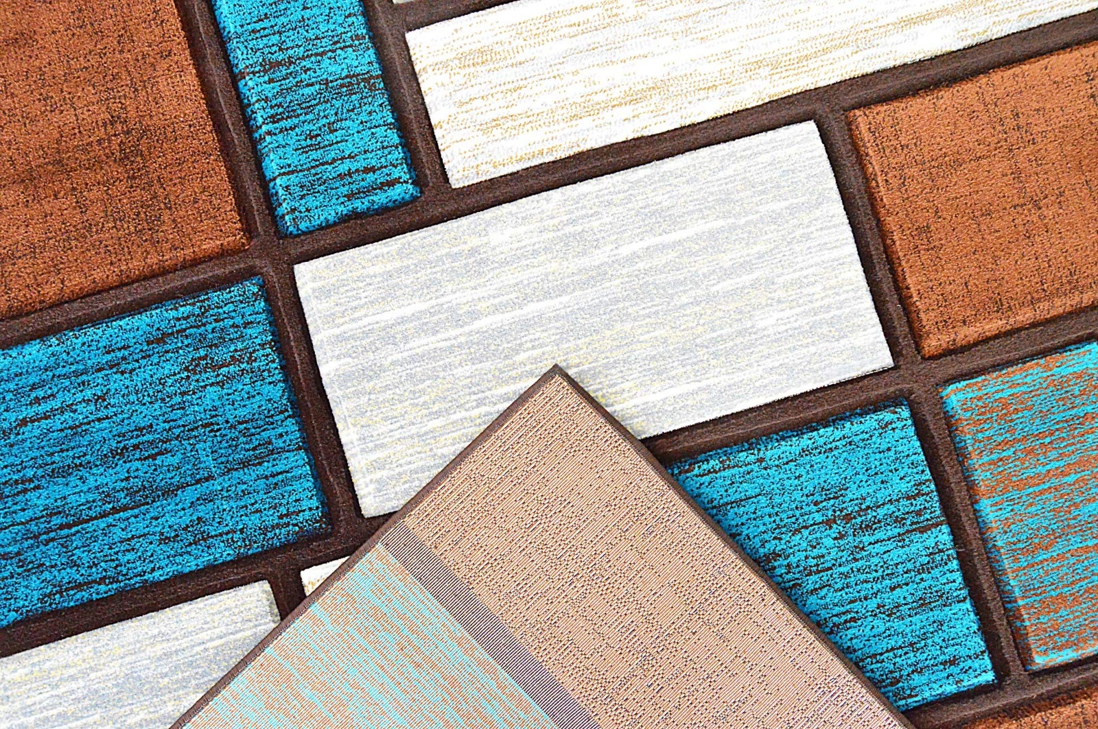 Premium Carved Modern Contemporary Abstract Rug 3995 Turquoise Brown 2’7”x4′