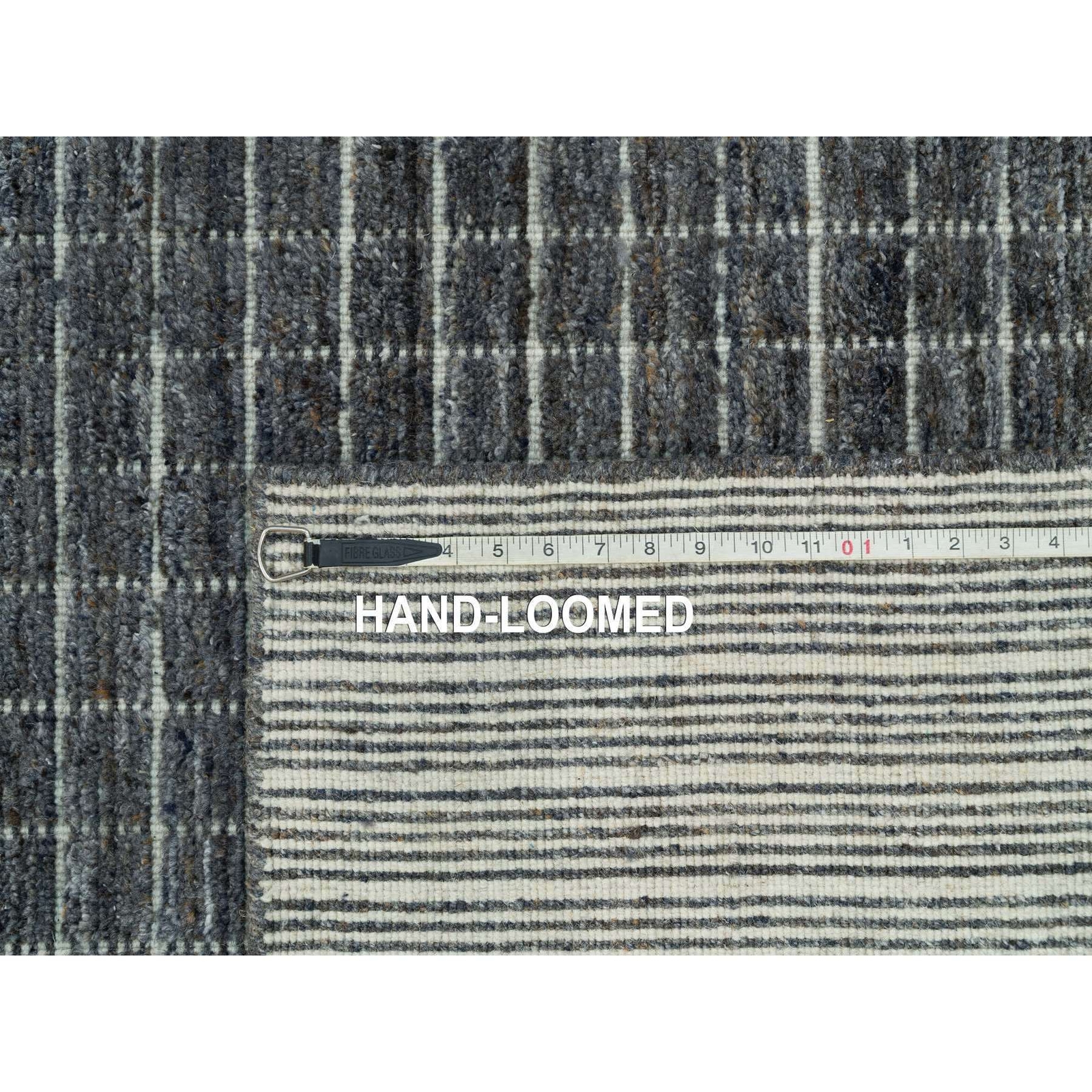 12′ x 14’9″ Gray Loomed Knotted Modern Box Design Pure Wool Oversized Rug R90345