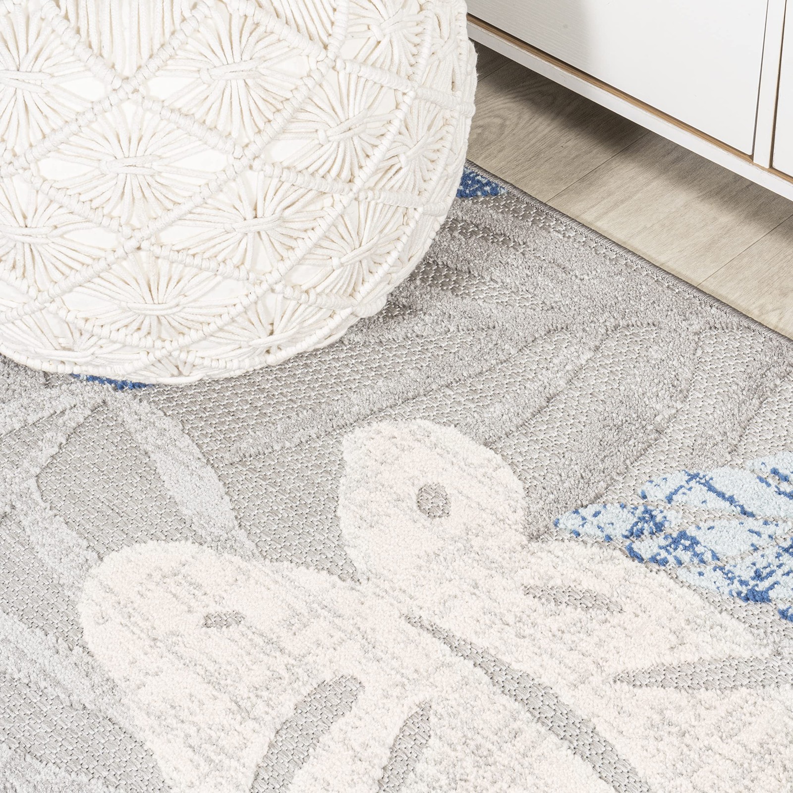 Tropical Leaf Indoor Outdoor Area Rug 3X5 Light Gray/Navy, Monstera High-Low …