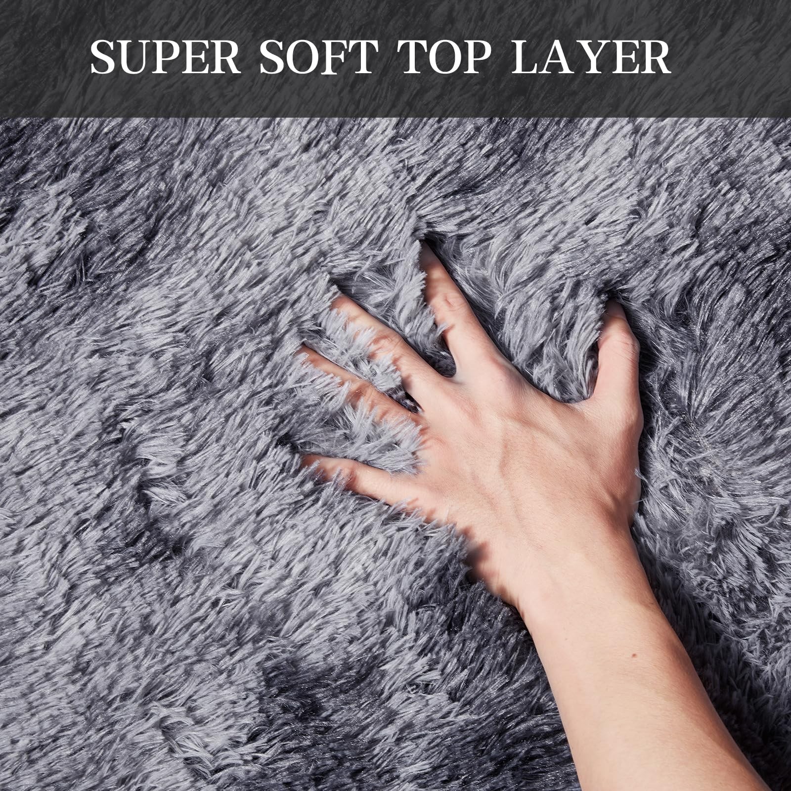 9X12 Feet High Pile Tie-Dye Rug, Dark Grey, Area Rug for Living Room, Plush S…