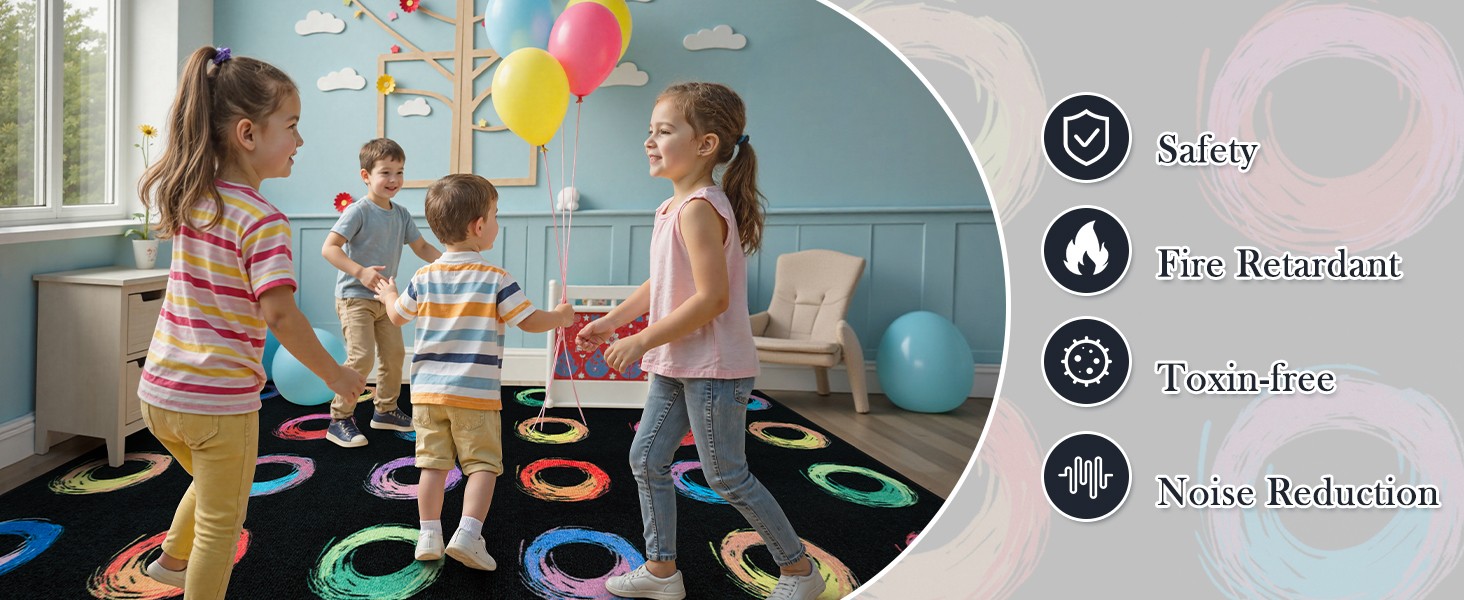 Educational Large Carpet Classroom Rug for Kids Room, 6×8.4 Abstract Black Area