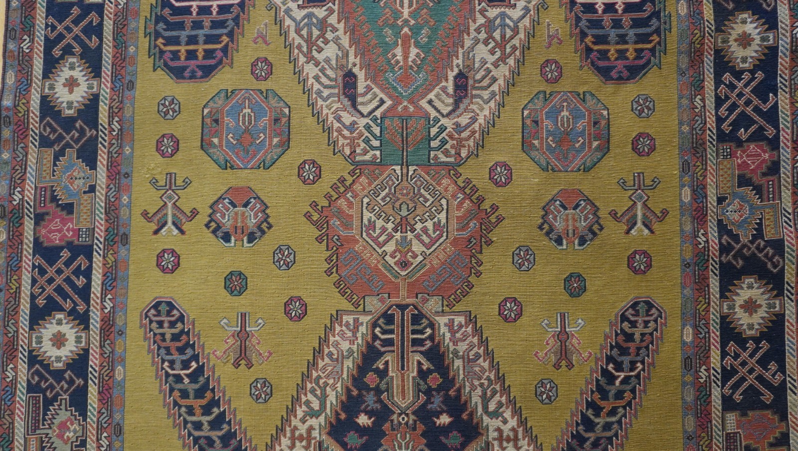 4’4″x7′ Handmade Sumac Kilim Flat Woven 100% Wool Veg. Dyes Dragon Design Rug