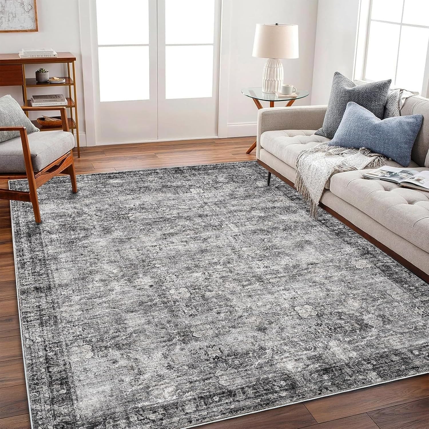 Ultra-Thin 5’x7′ Area Rug – Floral Design, Stain Resistant & Safe for Kids