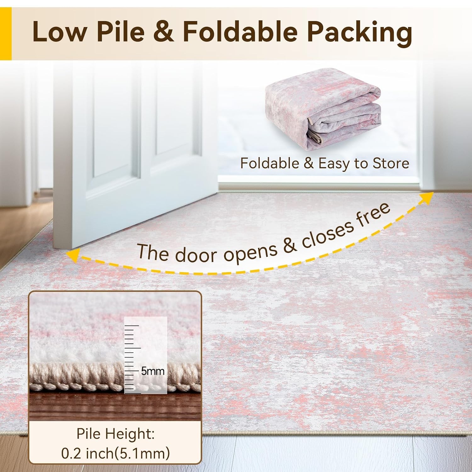 Washable 5×8 Abstract Area Rug Gray Pink Living Room Carpet
